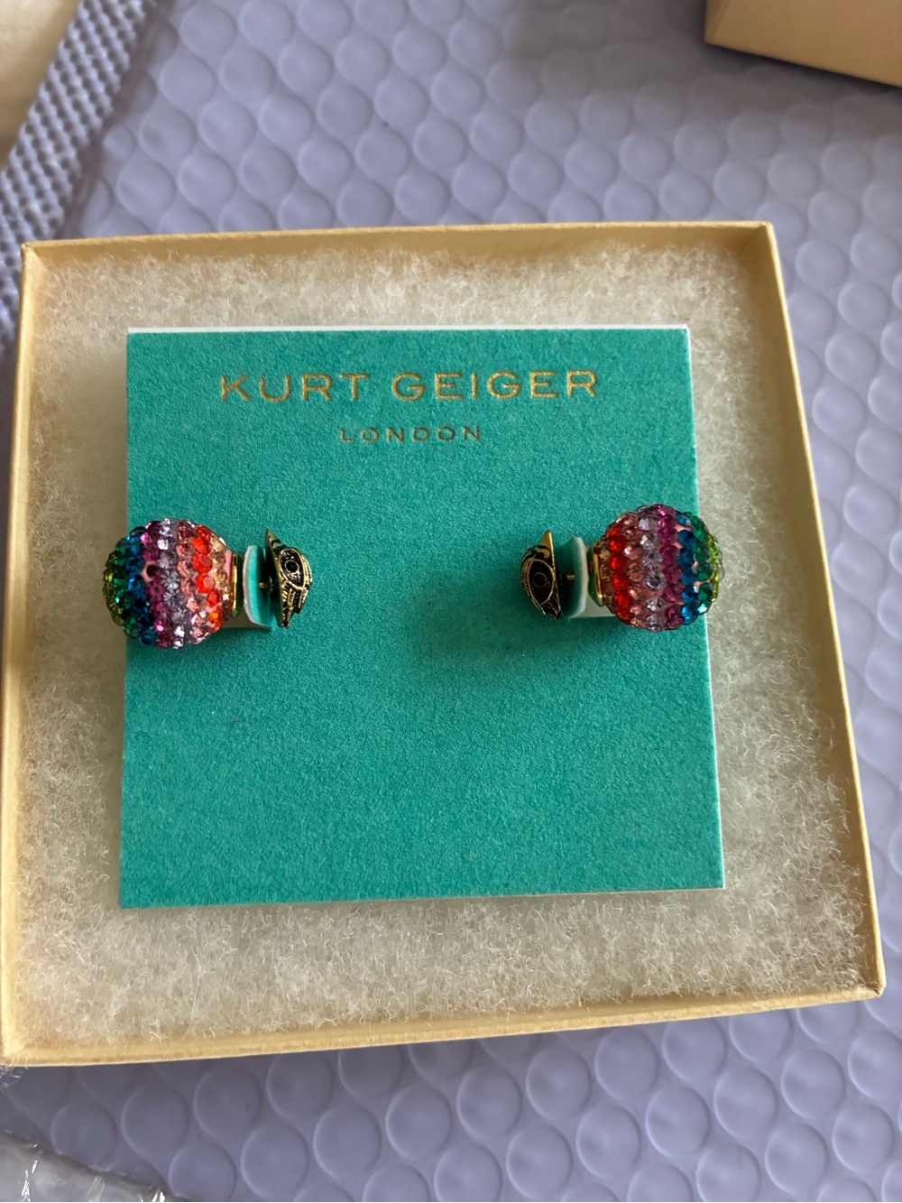 Kurt Geiger Rainbow Crystal Dome Stud Earrings - Picture 7 of 8